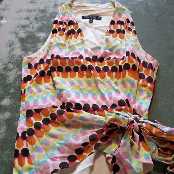 Lafayette 148 New York polkadot silk multi color blouse sz 4 - Picture 1 of 4